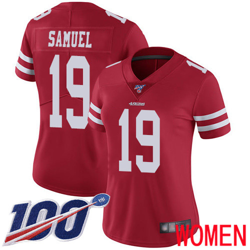 San Francisco 49ers Limited Red Women Deebo Samuel Home NFL Jersey #19 100th Season Vapor Untouchable